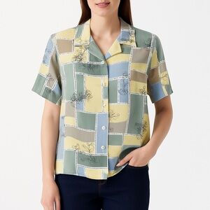 ALLISON DALEY Patchwork Floral Button Shirt 14P Petite